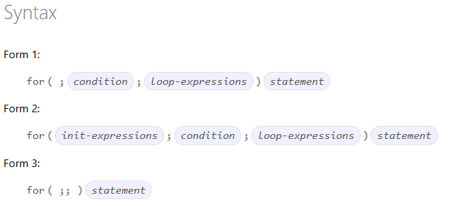 For loop grammar